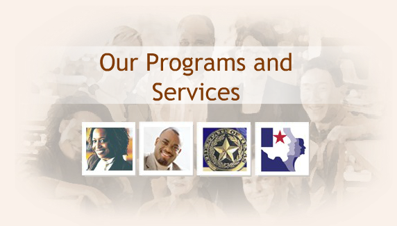 Our Programs and Services title screen showing collage of images: a group of employees, a woman, a man, State of Texas seal, and HHS system logo